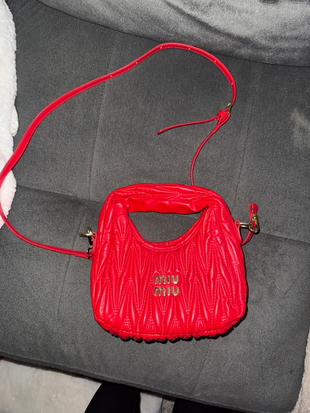 Mium Bright Red Quilted Mini Shoulder Bag